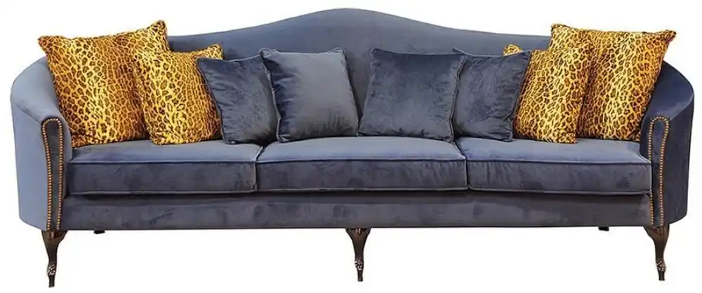 Nur Für Kurze Zeit Casa Padrino luxury baroque velvet sofa blue / dark brown 280 x 90 x H. 100 cm - Noble living room sofa with decorative pillows - Baroque living room furniture - Luxury Quality