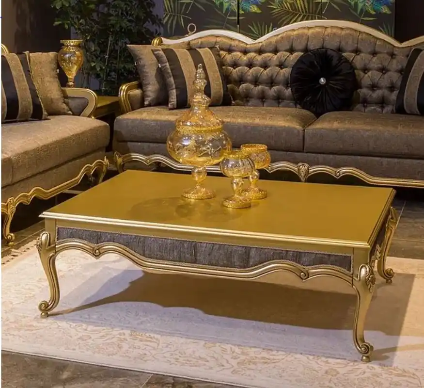 Versand Am Gleichen Tag Casa Padrino luxury baroque coffee table gold / gray 126 x 91 x H. 42 cm - Noble solid wood living room table in baroque style - Baroque living room furniture