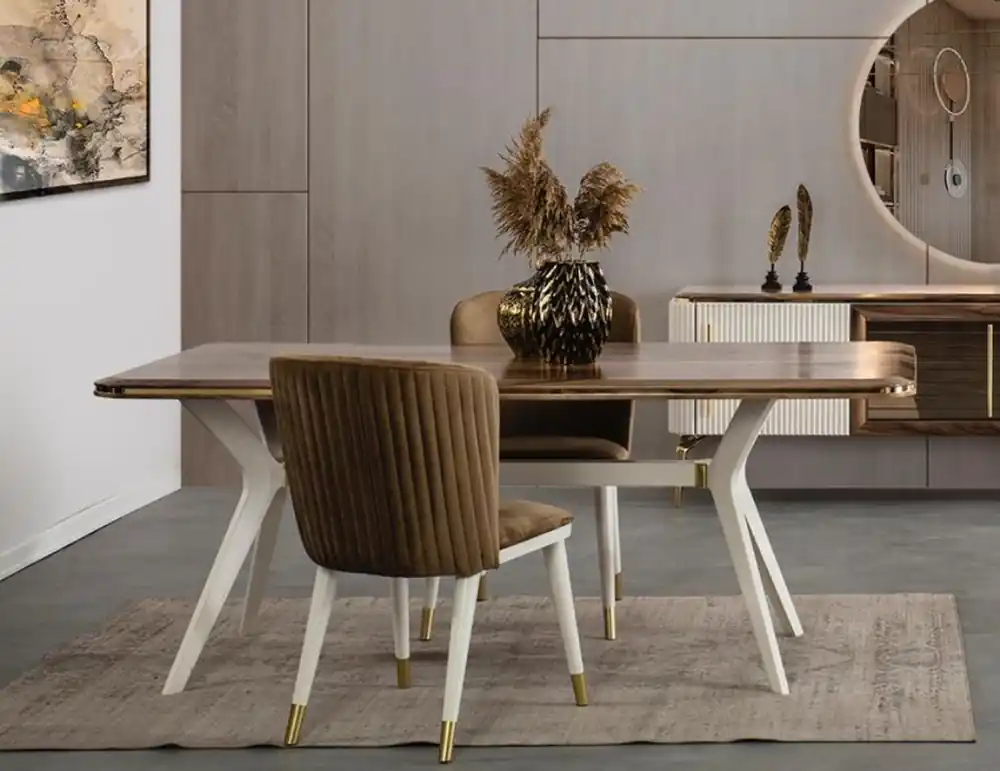 Neuheit Casa Padrino Luxury Art Deco Dining Room Set Brown / White / Gold - 1 Dining Room Table & 6 Dining Chairs - Art Deco Dining Furniture