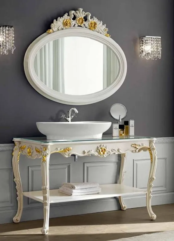 Casa Padrino luxury baroque bathroom set ivory / gold - 1 Washstand & 1 Wall Mirror - Bathroom furniture in baroque style - Noble & Magnificent Sonderangebot