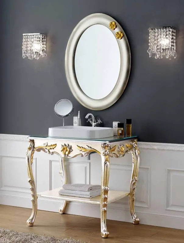 Zertifiziert Casa Padrino luxury baroque bathroom set silver / gold - 1 Washstand & 1 Wall Mirror - Bathroom furniture in baroque style - Noble & Magnificent