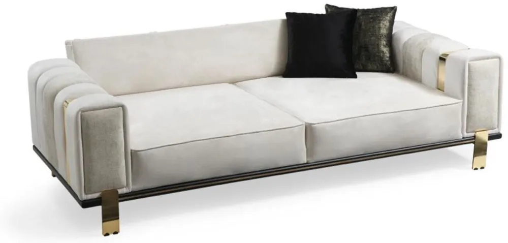 Casa Padrino luxury living room sofa with adjustable backrest white / gray / gold 223 x 93 x H. 76 cm - Living room furniture - Luxury Furniture Garantierte Lieferung