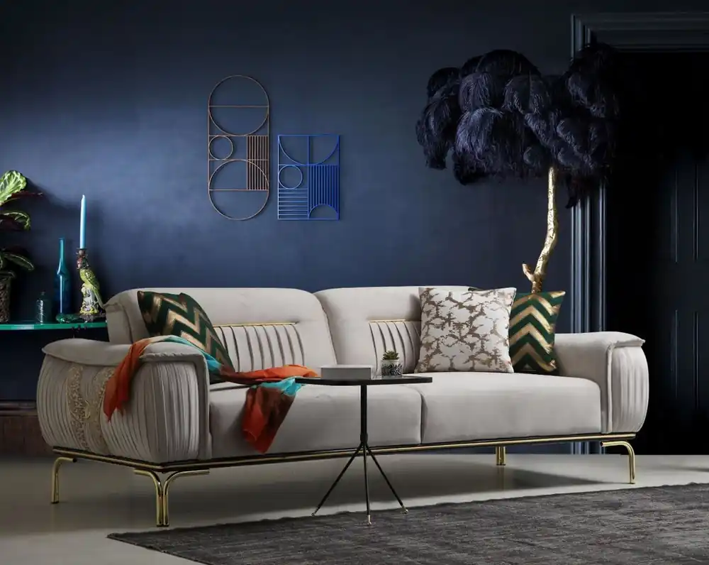 Finale Aktion Casa Padrino luxury living room sofa with adjustable backrest gray / beige / gold 223 x 93 x H. 78 cm - Luxury living room furniture
