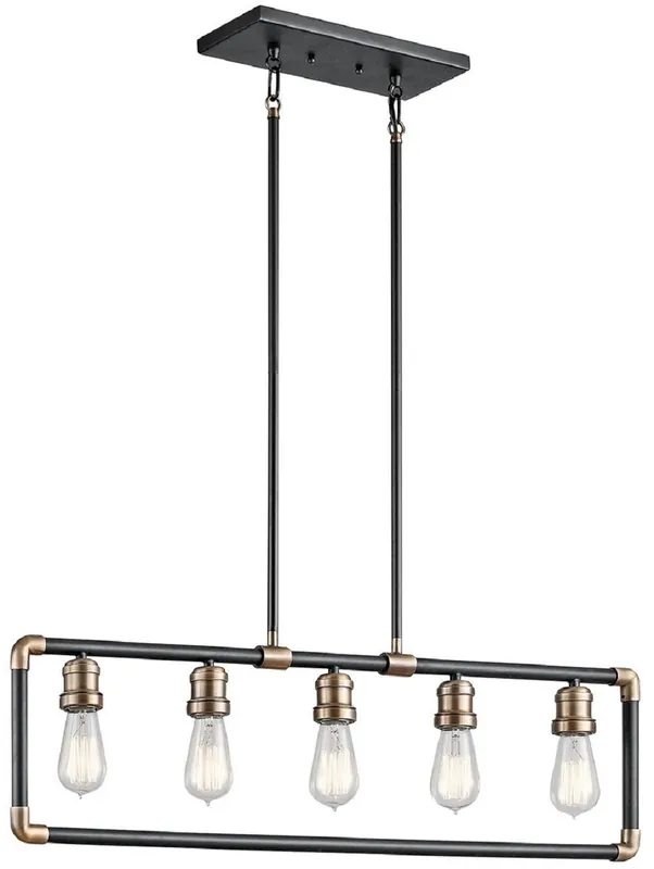 Casa Padrino Luxury Industrial Design Chandelier Black / Brass 90.2 x 5.1 x H. 26 cm - Elegant Industrial Style Chandelier - Industrial Style Lights Finale Aktion