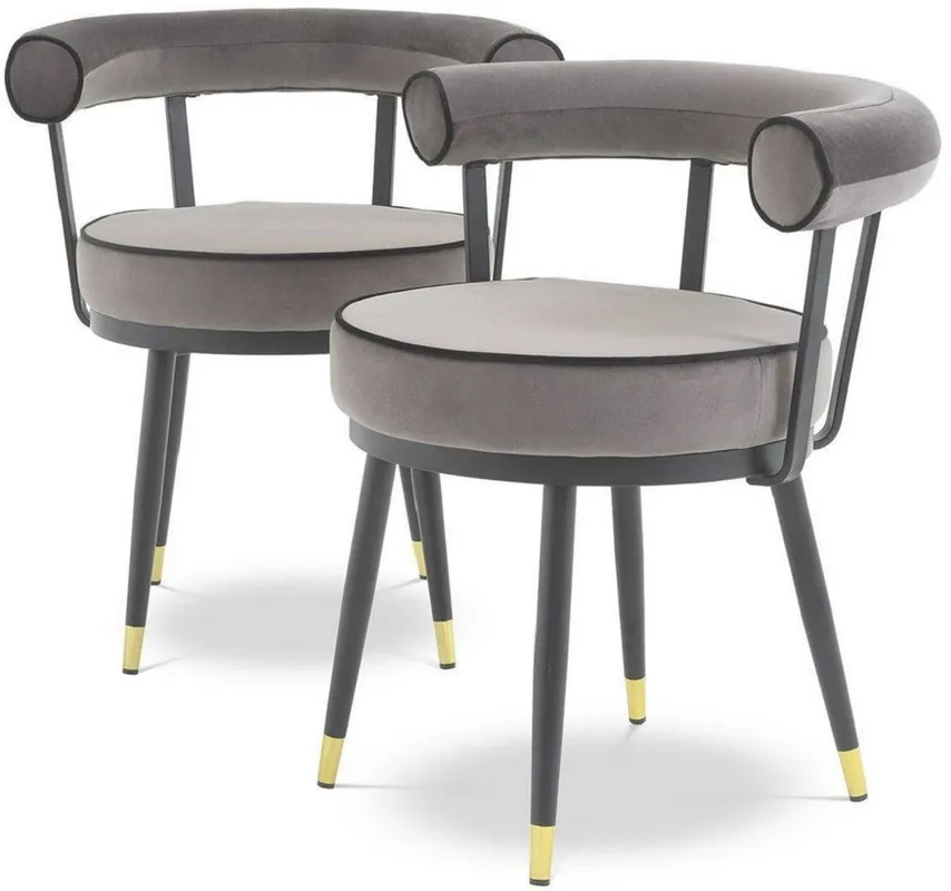 Neue Ware Casa Padrino luxury dining chair set gray / black / brass 66 x 59 x H. 70 cm - Dining chairs with fine velvet - Dining room furniture