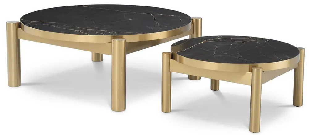 Casa Padrino luxury coffee table set brass / black - Stainless steel living room tables with ceramic tops - Luxury living room furniture Versand Am Gleichen Tag