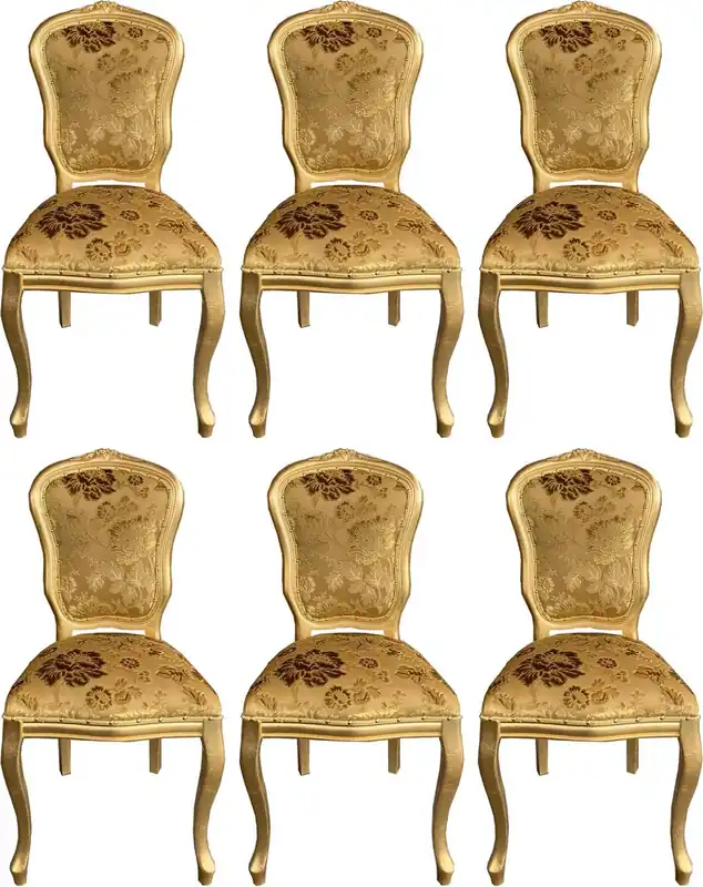 Casa Padrino luxury baroque dining room chair set with elegant pattern gold 50 x 60 x H. 104 cm - Kitchen chairs set of 6 - Baroque dining room furniture Neu Im Sortiment