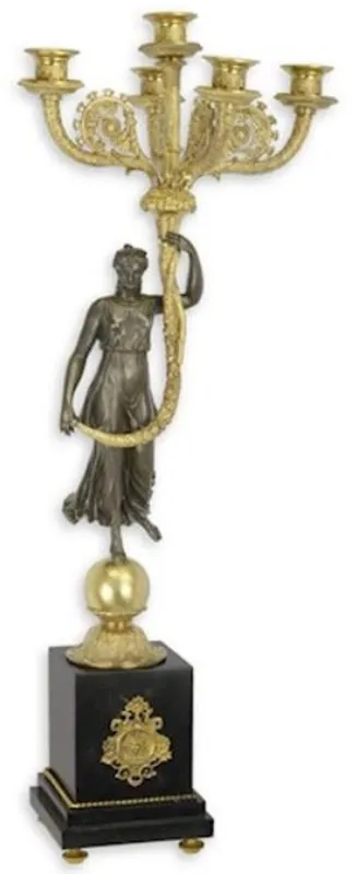 Letzte Chance Casa Padrino baroque candle holder with a decorative bronze figure and marble base 26.5 x 26.5 x H. 68.5 cm - Elegant 5-flame candlestick - Living room decoration accessories