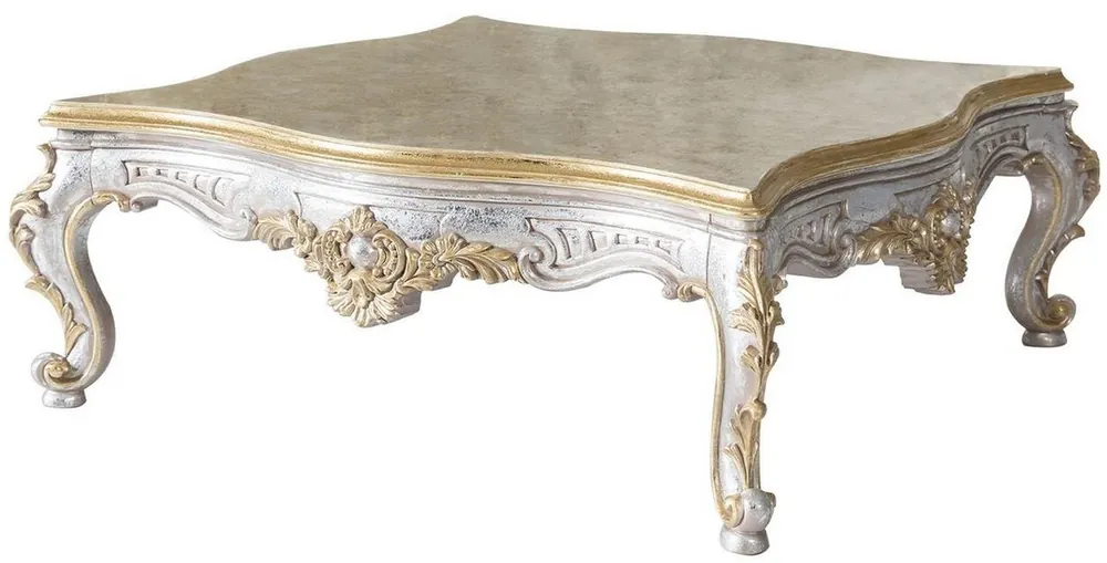 Casa Padrino luxury baroque coffee table gold / silver 125 x 125 x H. 50 cm - Solid wood living room table in baroque style - Noble & Magnificent Günstig