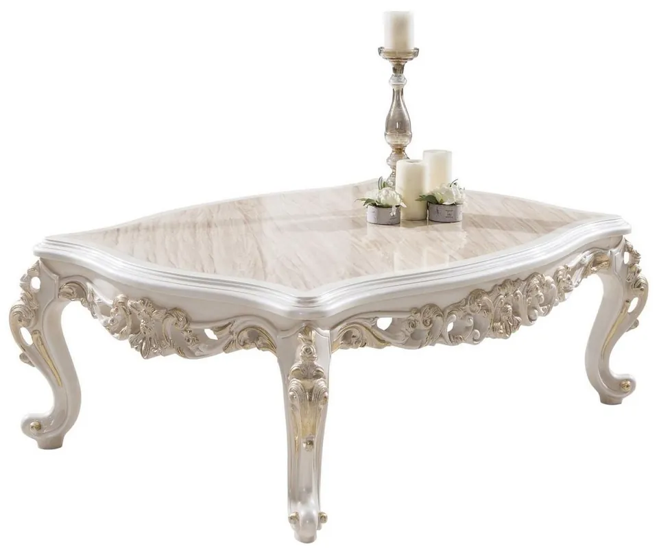 Echt Casa Padrino luxury baroque coffee table brown / white / gold 125 x 87 x H. 48 cm - Rectangular solid wood living room table in baroque style - Noble baroque living room furniture