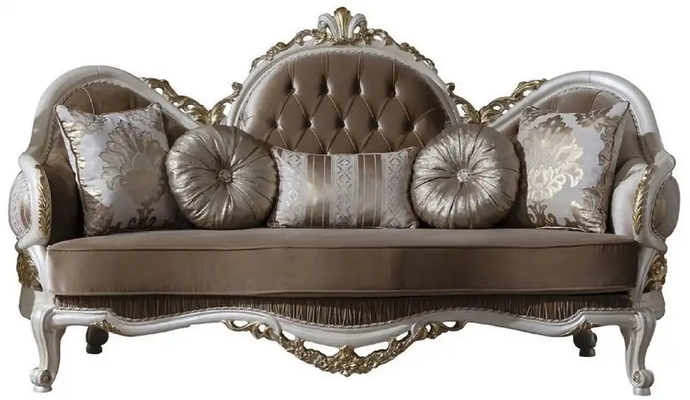 Casa Padrino luxury baroque sofa brown / white / gold 220 x 80 x H. 124 cm - Magnificent living room sofa with decorative pillows - Baroque Furniture Meistverkauft