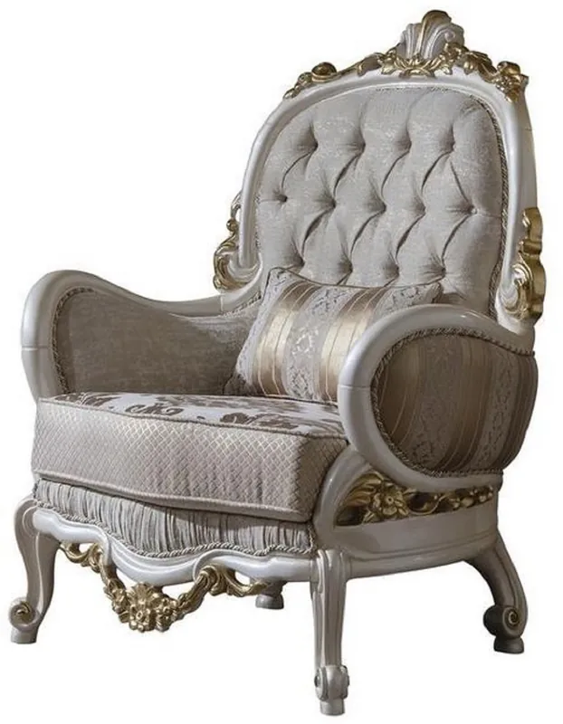 Knallerangebot Casa Padrino luxury baroque armchair gray / white / gold 80 x 85 x H. 120 cm - Magnificent living room armchair with decorative pillow - Baroque Furniture