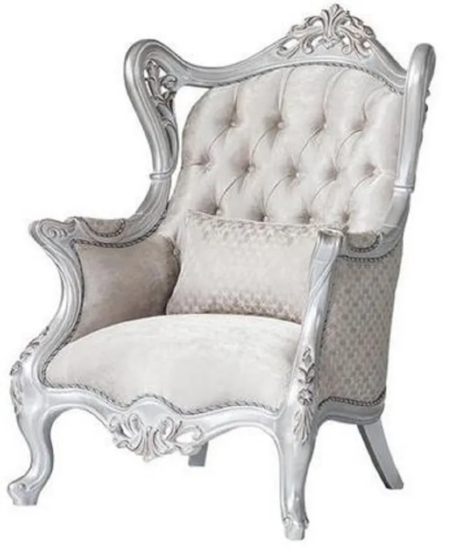 Schneller Versand Casa Padrino luxury baroque wing chair champagne / silver 85 x 80 x H. 120 cm - Magnificent living room armchair with decorative pillow - Baroque Furniture