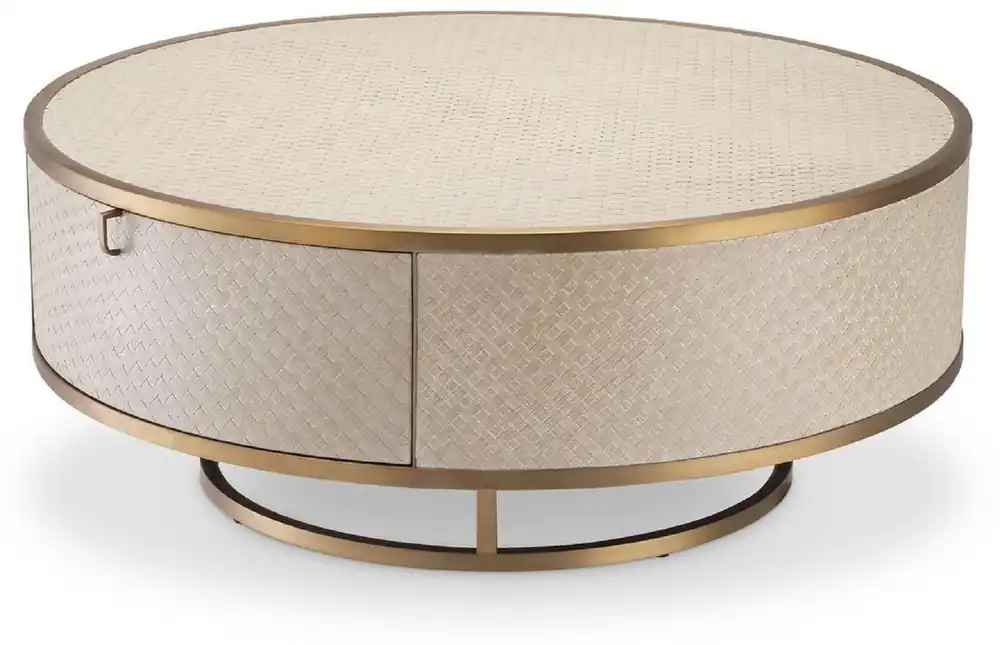 Preis Gesenkt Casa Padrino luxury coffee table beige / brass Ø 100 x H. 40.5 cm - Round Living Room Table with 2 Drawers - Luxury Living Room Furniture