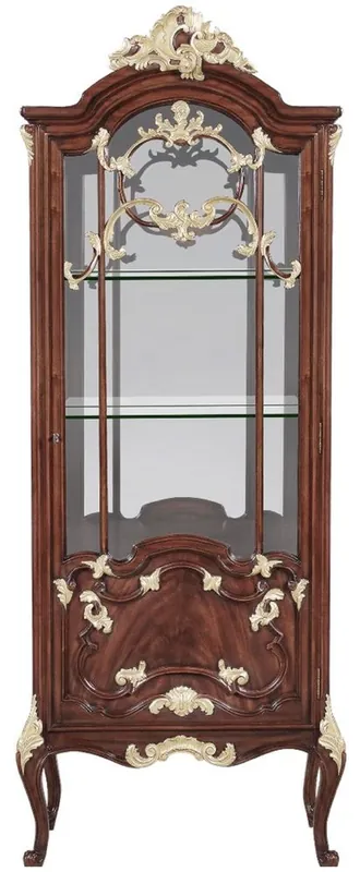 Echt Casa Padrino Luxury Baroque Display Cabinet Brown / Gold 79 x 42 x H. 207 cm - Magnificent Solid Wood Showcase Cabinet with LED Lighting - Baroque Furniture