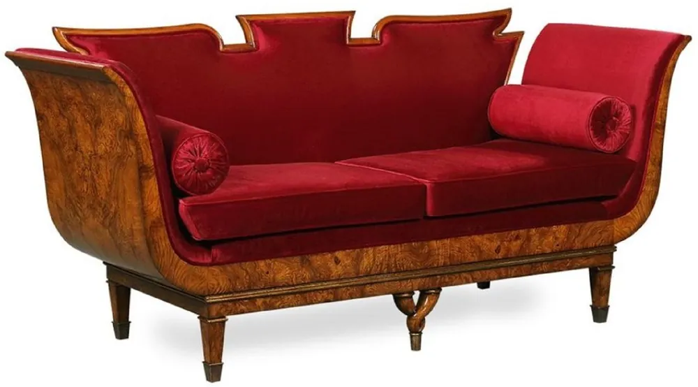 Echt Casa Padrino luxury Art Nouveau 2 seater sofa bordeaux red / light brown 194 x 78 x H. 90 cm - Living room sofa with fine velvet - Baroque & Art Nouveau Furniture