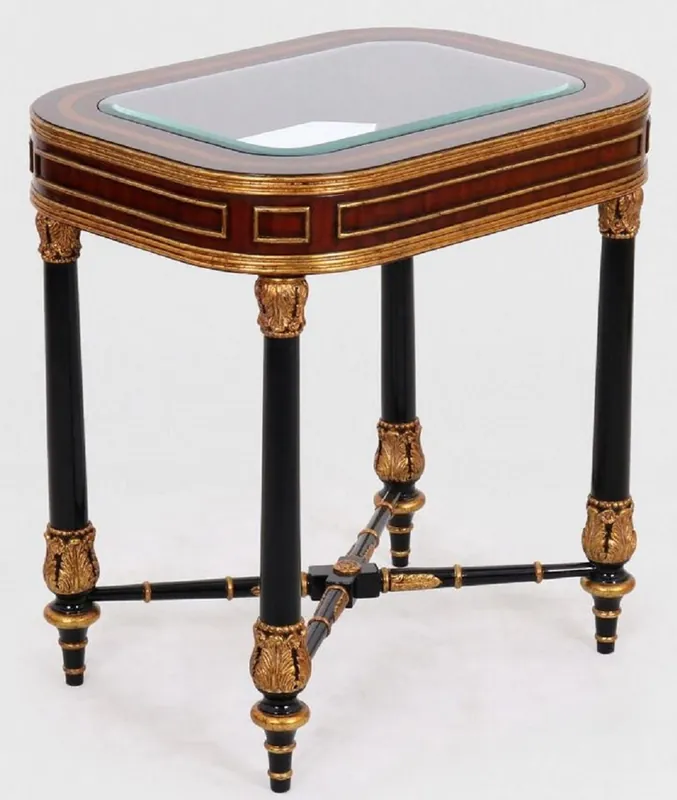 Heißes Angebot Casa Padrino luxury baroque side table brown / black / gold 61 x 46 x H. 65 cm - Noble solid wood table with glass top - Baroque Furniture