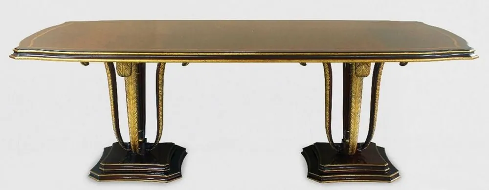 Markenware Casa Padrino luxury baroque dining table brown / gold 240 x 110 x H. 78 cm - Noble solid wood kitchen table with decorative hand carved feathers - Dining room furniture in baroque style
