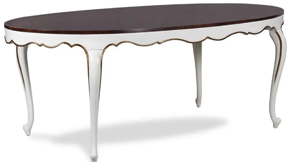 Bestseller Casa Padrino luxury baroque dining table dark brown / white / gold 207 x 114 x H. 78 cm - Oval mahogany kitchen table - Baroque dining room furniture - Luxury Quality