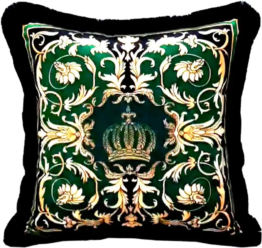 Nur Für Kurze Zeit Harald Glööckler luxury decorative pillow Pompöös by Casa Padrino green / black / gold 50 x 50 cm - Glööckler pillow with rhinestones