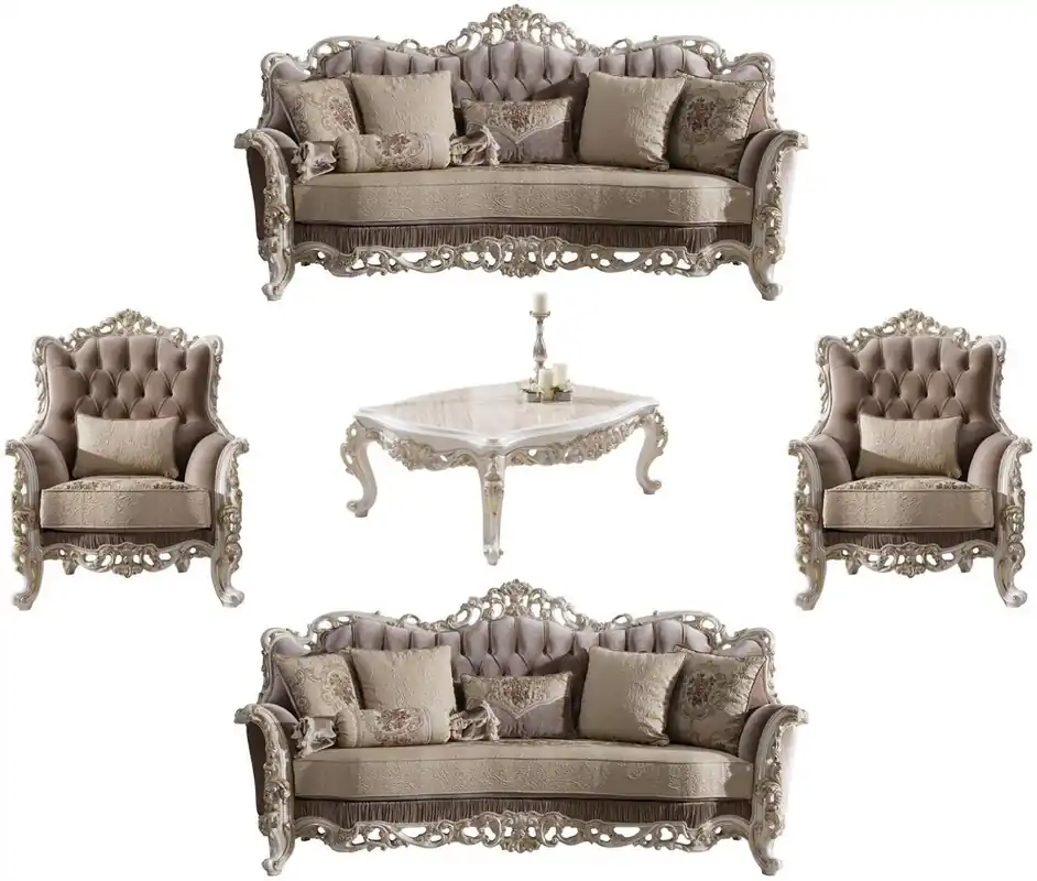 Casa Padrino luxury baroque living room set brown / beige / white / gold - 2 Sofas & 2 Armchairs & 1 Coffee Table - Noble baroque living room furniture Jetzt Kaufen