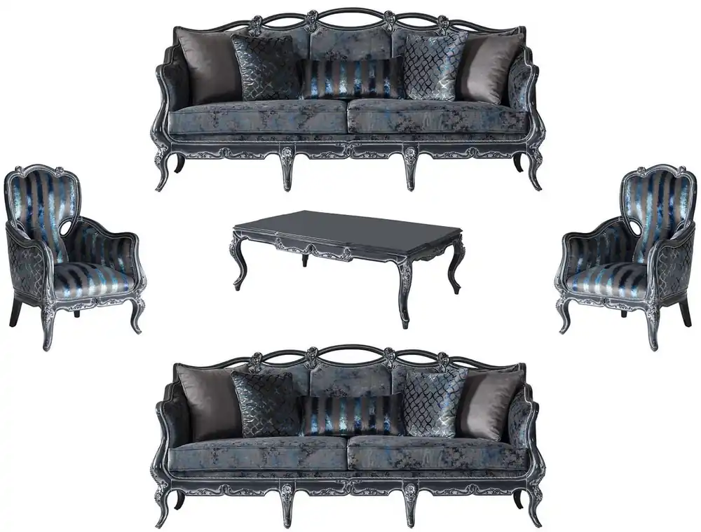 Sonderaktion Casa Padrino luxury baroque living room set gray / blue / gray - 2 Sofas & 2 Armchairs & 1 Coffee Table - Magnificent living room furniture in baroque style