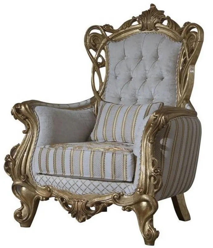 Casa Padrino luxury baroque armchair white / gold 100 x 80 x H. 124 cm - Living room armchair with elegant pattern and decorative pillow - Baroque Furniture - Noble & Magnificent Sonderaktion