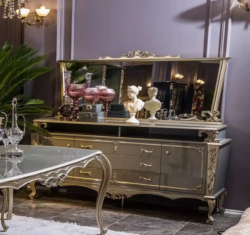 Zertifiziert Casa Padrino luxury baroque furniture set sideboard with mirror gray / silver - Magnificent solid wood cabinet with elegant wall mirror - Furniture in baroque style