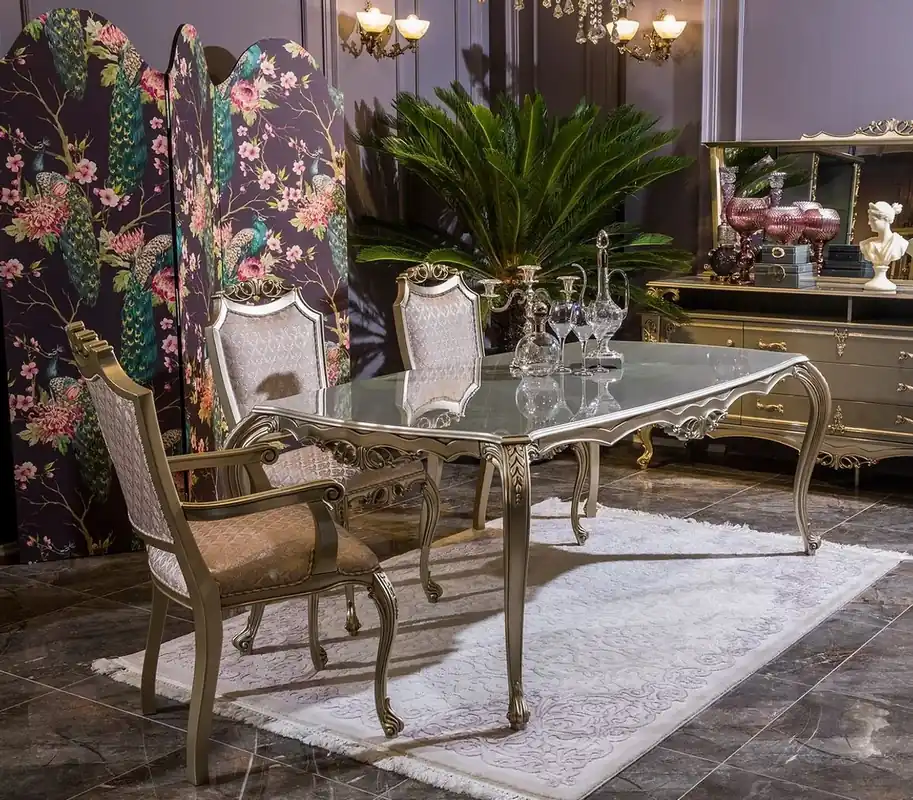Casa Padrino luxury baroque dining room set pink / silver - 1 Dining Table & 6 Dining Chairs - Dining Room Furniture in Baroque Style - Noble & Magnificent Neu