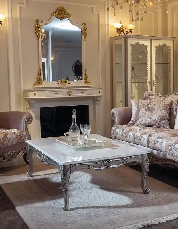 Wochenendangebot Casa Padrino luxury baroque coffee table white / silver 129 x 93 x H. 44 cm - Rectangular solid wood living room table in baroque style - Baroque living room furniture