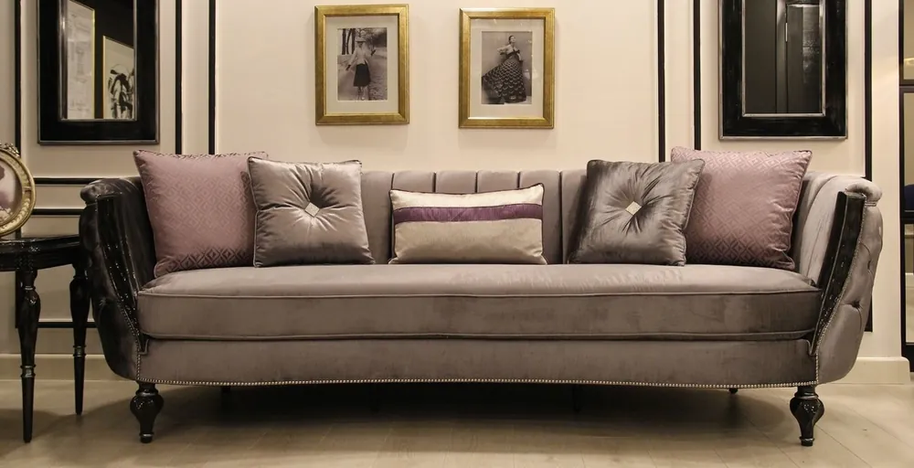 Sonderangebot Casa Padrino luxury baroque sofa gray / black / silver 265 x 90 x H. 85 cm - Living room sofa with fine velvet fabric - Baroque Furniture