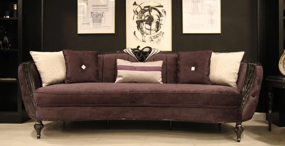 Casa Padrino luxury baroque sofa purple / black / silver 267 x 90 x H. 100 cm - Living room sofa with fine velvet fabric - Baroque Furniture Nur Heute