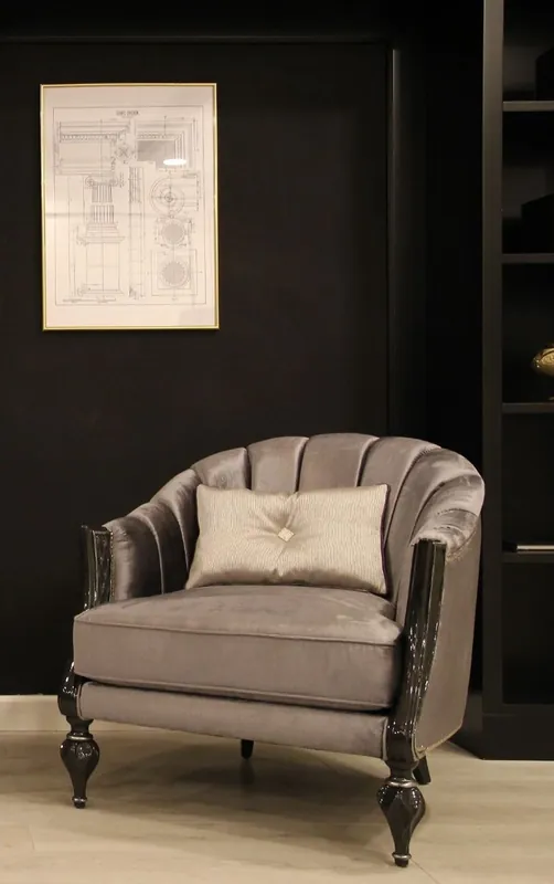 Top-Preis Casa Padrino luxury baroque armchair gray / black / silver 83 x 85 x H. 85 cm - Living room armchair with fine velvet fabric - Baroque Furniture