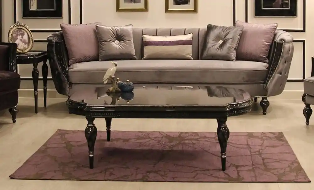 Direktkauf Casa Padrino luxury baroque coffee table gray / black / silver 140 x 85 x H. 50 cm - Noble solid wood living room table with glass top - Baroque style living room furniture