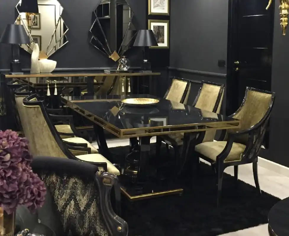 Casa Padrino luxury baroque dining room set gold / black - 1 Dining Table & 6 Dining Chairs - Noble dining room furniture in baroque style - Luxury Quality Jetzt Bestellen