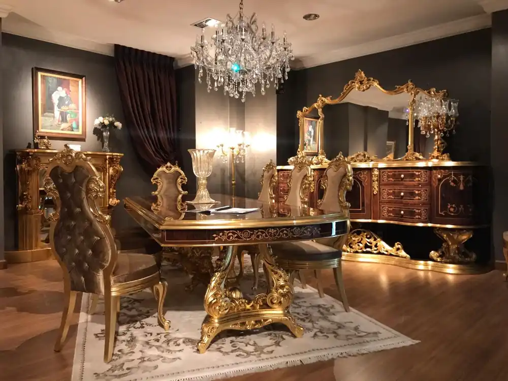 Garantierte Lieferung Casa Padrino luxury baroque dining room set brown / antique gold - 1 Dining Table & 8 Dining Chairs - Dining room furniture in baroque style - Noble & Magnificent