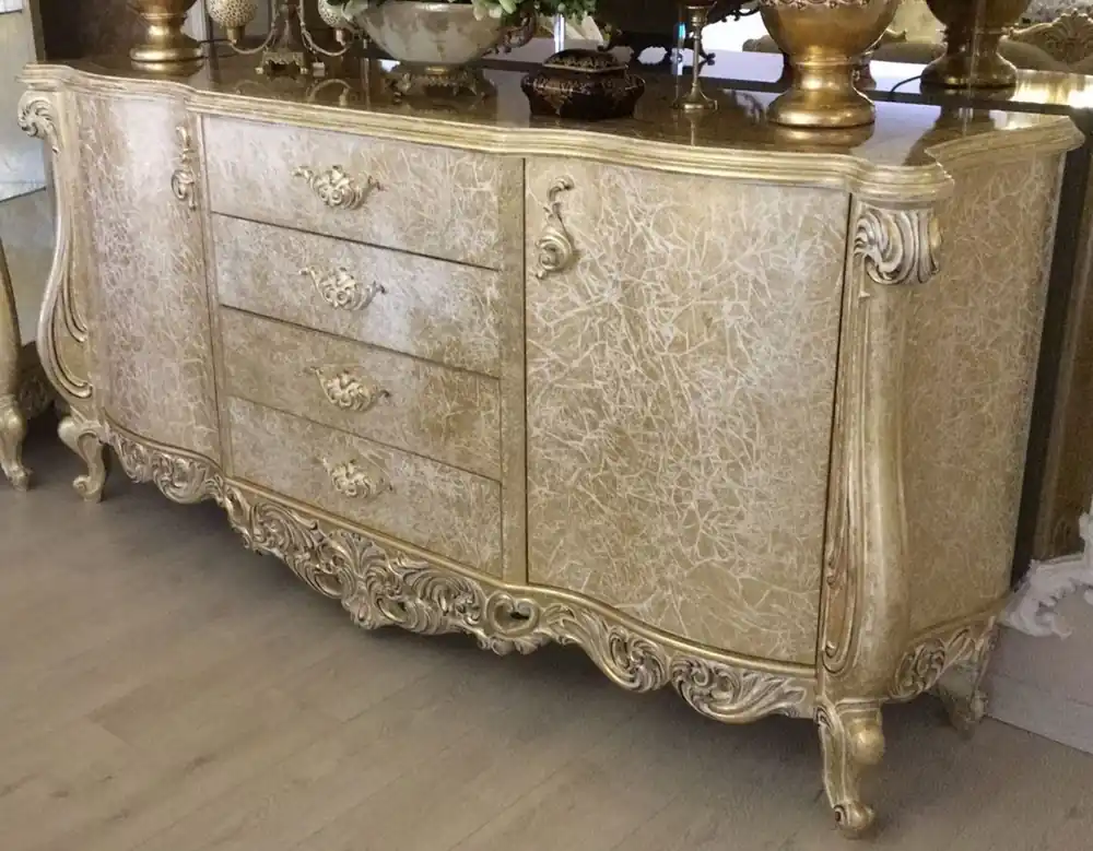 Solange Der Vorrat Reicht Casa Padrino luxury baroque sideboard antique gold 220 x 55 x H. 110 cm - Solid wood cabinet with 2 doors and 4 drawers - Noble & Magnificent