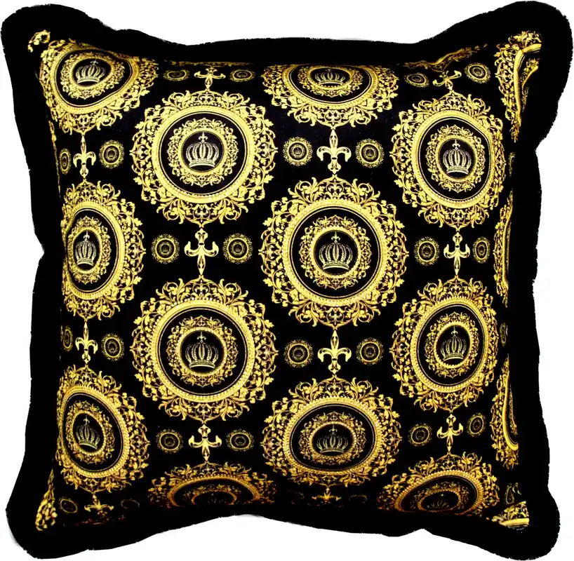 Sonderaktion Harald Glööckler luxury decorative pillow Pompöös by Casa Padrino Golden Crowns 50 x 50 cm - Glööckler pillow with rhinestones