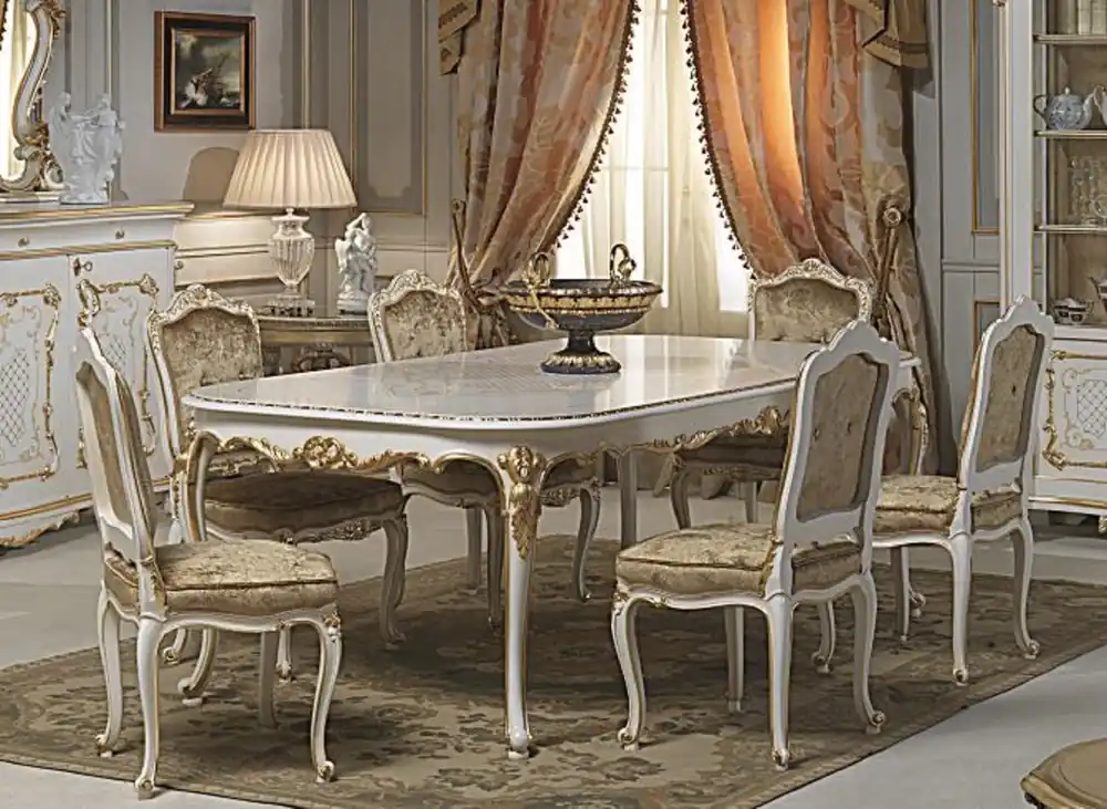 Casa Padrino luxury baroque dining room set white / gold - 1 Dining Table & 6 Dining Chairs - Dining room furniture in baroque style - Hotel Restaurant Castle Furniture - Luxury Quality - Made in Italy Preiswert