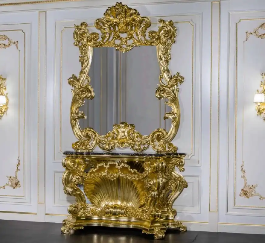 Direkt Vom Hersteller Casa Padrino luxury baroque furniture set console with mirror gold / black - Magnificent hand carved console table with wall mirror - Hotel Restaurant Castle Furniture - Luxury quality - Made in Italy