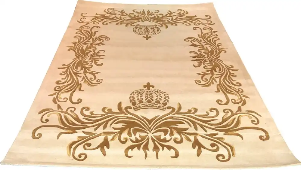Top-Seller Pompöös by Casa Padrino Luxury Carpet by Harald Glööckler - ALL SIZES - Crown Cream / Gold - Baroque Design Carpet - Hand Woven from Wool
