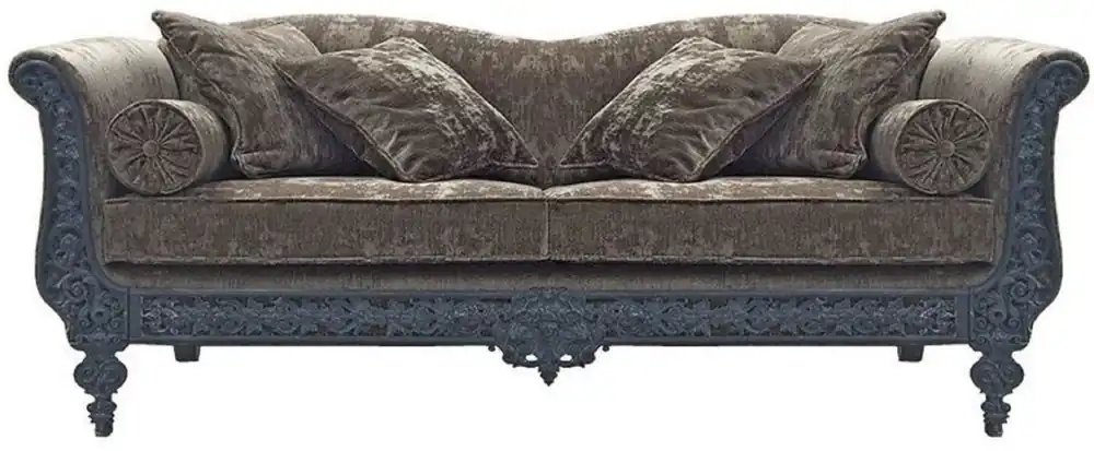 Casa Padrino luxury baroque sofa gray / blue 220 x 100 x H. 80 cm - Hand forged wrought iron sofa with pillows - Living Room Sofa - Garden Sofa - Patio Sofa - Baroque Furniture Schnäppchen