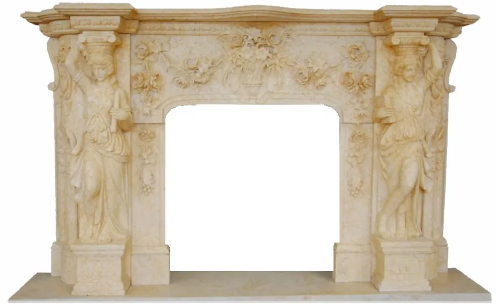 Casa Padrino luxury baroque fireplace surround beige 233 x 47 x H. 143 cm - Handcrafted fireplace surround made of high-quality marble - Noble & Magnificent Highlight