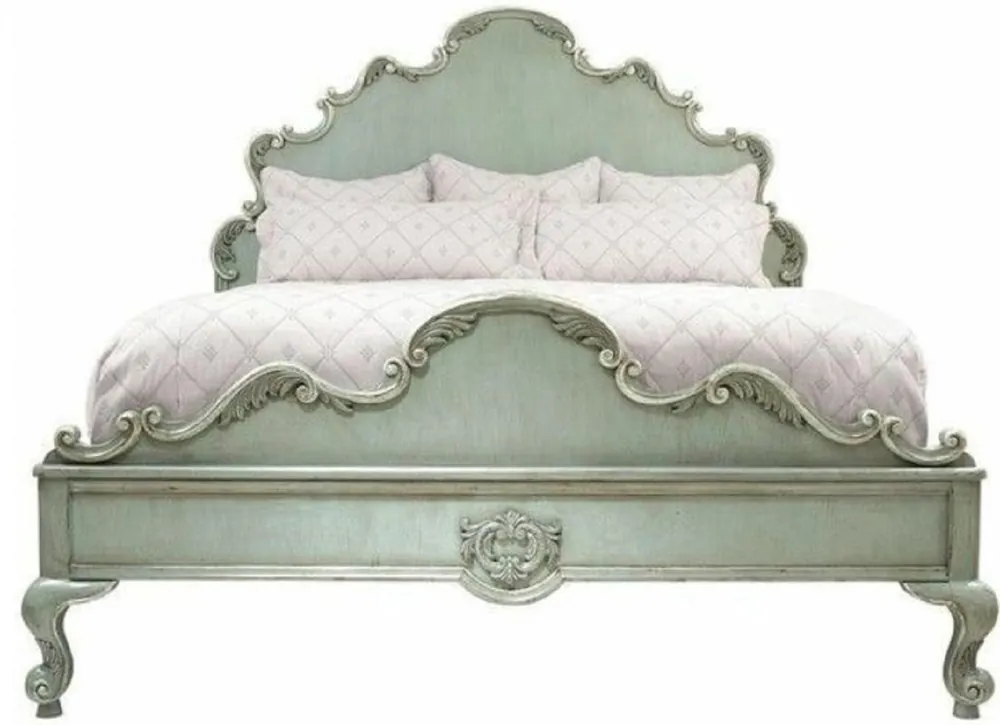 Casa Padrino luxury baroque double bed antique mint green - Magnificent solid wood bed with headboard - Bedroom furniture in baroque style Sonderaktion