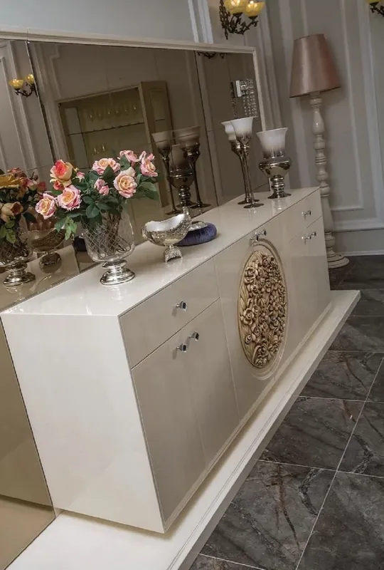 Casa Padrino luxury baroque sideboard with mirror white / beige - Solid wood cabinet with elegant wall mirror - Noble & Magnificent Abverkauf