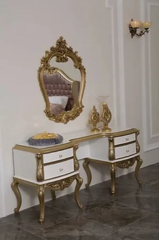 Heißes Angebot Casa Padrino luxury baroque bedroom chest of drawers with elegant wall mirror white / gold - Solid wood cabinet with mirror - Bedroom furniture in baroque style - Noble & Magnificent