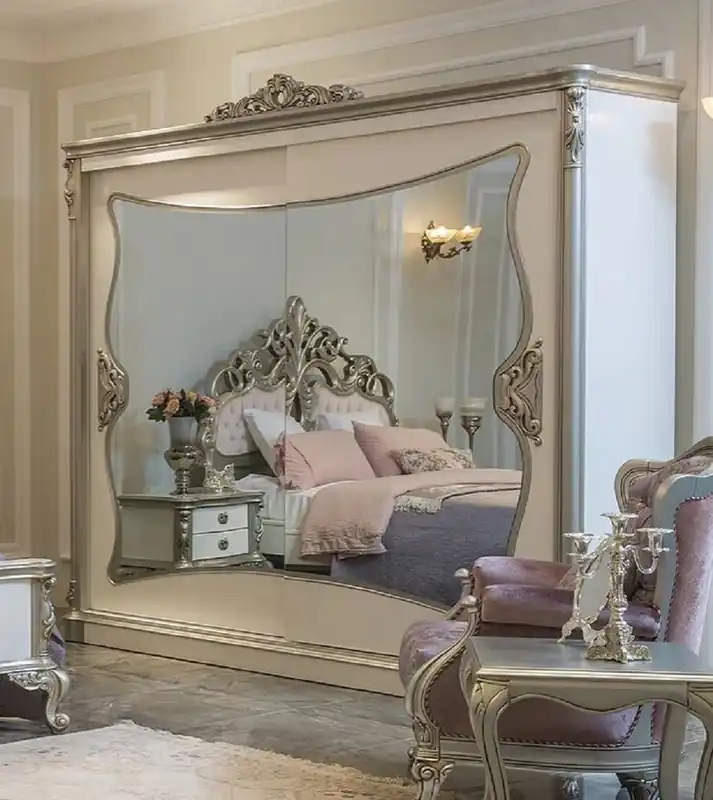 Meistverkauft Casa Padrino luxury baroque bedroom cabinet white / silver 260 x 72 x H. 244 cm - Noble solid wood wardrobe with 2 mirrored sliding doors - Bedroom furniture in baroque style - Luxury Quality