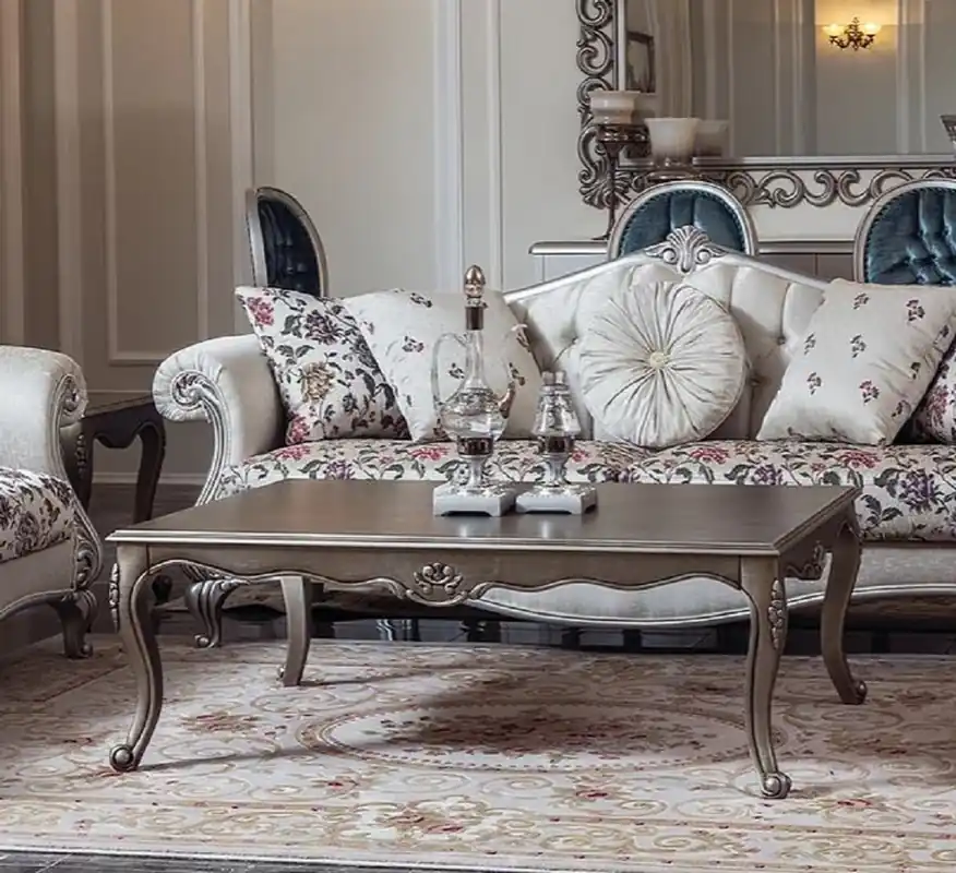 Casa Padrino luxury baroque coffee table silver 126 x 90 x H. 45 cm - Rectangular solid wood living room table in baroque style - Baroque living room furniture Neu
