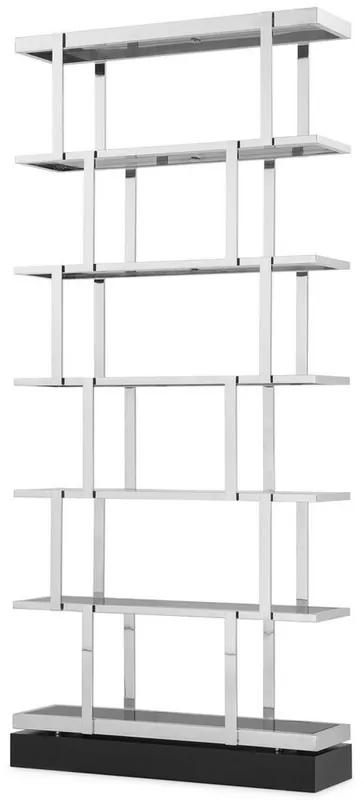 Casa Padrino luxury shelf cabinet silver / black 110 x 30 x H. 243 cm - Stainless steel cabinet - Bookcase - Living room cabinet - Office cabinet - Luxury Furniture Schneller Versand
