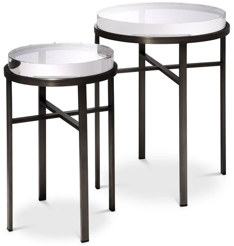 Solange Der Vorrat Reicht Casa Padrino luxury side table set bronze - 2 Round stainless steel tables with glass top - Luxury Living Room Furniture